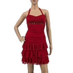 Vintage y2k City Triangles Mini Dress Red Glitter Ruffle Fairycore Siren Size M